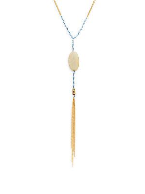 Cara Beaded Agate Pendant Chain Tassel Necklace
