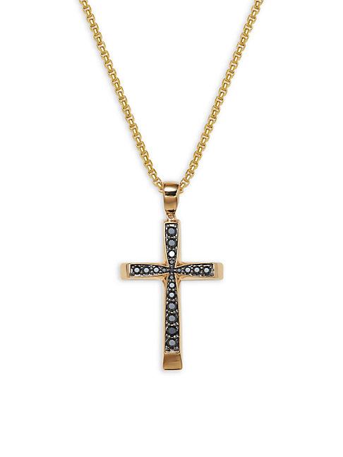 Effy 14k Yellow Gold & Black Diamond Cross Pendant Necklace
