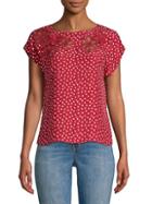 Rebecca Taylor Embroidered Heart Print Silk Top