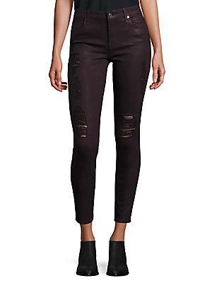 7 For All Mankind Distressed Coated Skinny Jeans