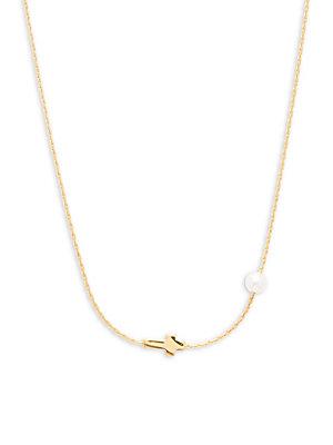 Majorica 4mm White Round Organic Pearl & Cross Pendant Necklace