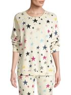 Monrow Oversized Raglan Sleeve Multicolor Stars Sweatshirt