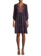 Antik Batik Split-neck Cotton A-line Dress