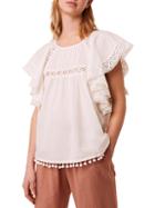 French Connection Cadenza Lace & Pom-pom Trimmed Top