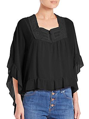 See By Chlo Ruffle-sleeve Embroidered Silk Top