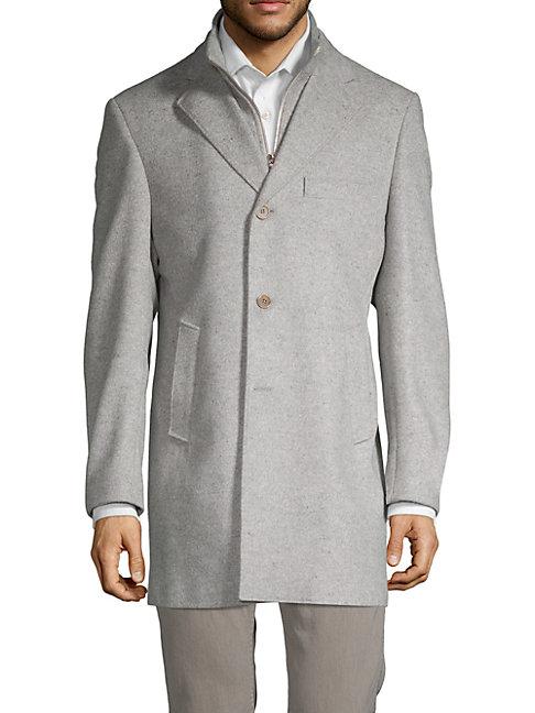 Saks Fifth Avenue Made In Italy Classic Id Wool Topcoat With Attached Bib