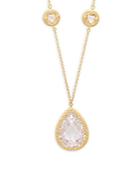 Freida Rothman Crystal And Sterling Silver Teardrop Pendant Necklace