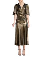 Michael Kors Collection Gathered Pleated Metallic Midi Dress