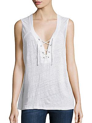 Monrow Lace-up Linen Tank Top