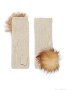 Portolano Fox Fur Pom-pom Honeycomb-knit Cashmere Fingerless Gloves