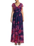 David Meister Floral Chiffon Gown