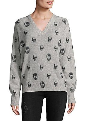 Skull Cashmere V-neck Skull Print Sweater