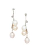 Belpearl 14k White Gold 7mm Multi-color Oval Pearl & Diamond Dangle Drop Earrings