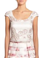 Kay Unger Striped Floral Sequin Cropped Top
