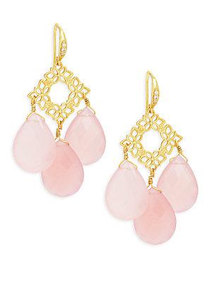 Indulgems Floral Pink Chalcedony Drops Earrings