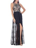 Js Collections Floral Lace Jewelneck Gown
