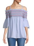 Chelsea & Theodore Cold-shoulder Smocked Cotton Top