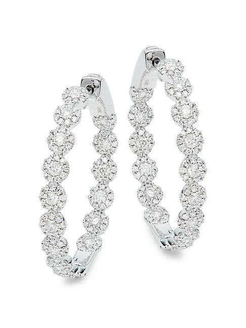 Saks Fifth Avenue 14k White Gold Diamond Scalloped Hoop Earrings