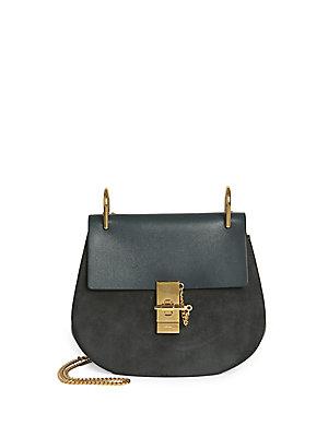 Chlo Drew Small Suede & Leather Saddle Crossbody Bag