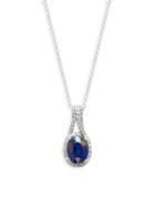 Effy 14k White Gold Diamond & Sapphire Oval Pendant Necklace