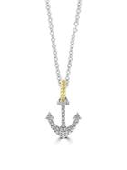 Effy 14k White & Yellow Gold Diamond Anchor Pendant Necklace