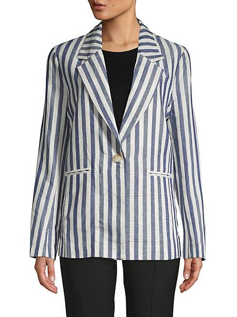 Lea & Viola Striped Linen & Cotton Blend Jacket
