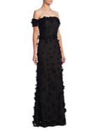 Marchesa Embroidered Bodice Off-the-shoulder Gown
