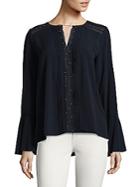 T Tahari Embellished Lace-trimmed Blouse