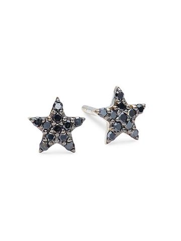 La Soula Sterling Silver & Black Diamond Star Earrings