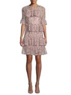 Ml Monique Lhuillier Tiered Embellished Bell-sleeve Dress