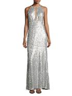Adrianna Papell Sequined Halter Gown