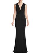 Roberto Cavalli Ring Detail Plunging Jersey Gown