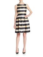 Chetta B Pleated Stripe A-line Dress