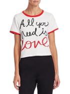 Alice + Olivia X Beatles Cindy Embroidered Crop Cotton Ringer Tee