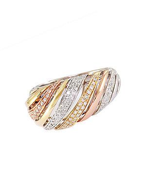 Effy Trio 14 Kt White Yellow And Rose Gold Striped Diamond Ring