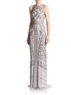 Theia Floral Beaded Column Gown