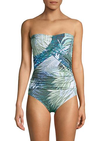 Tahari Wrapped Palm-print One-piece Swimsuit