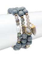 Alanna Bess Set Of Three Freshwater Pearl Grey Labradorite & Crystal Beaded Bracelets