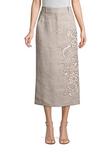 Lafayette 148 New York Milani Floral-detailed Linen Skirt