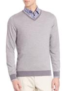 Saks Fifth Avenue Birdseye Merino Wool V-neck Sweater