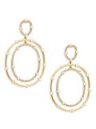 Saks Fifth Avenue 14k Gold Diamond Double Hoop Drop Earrings