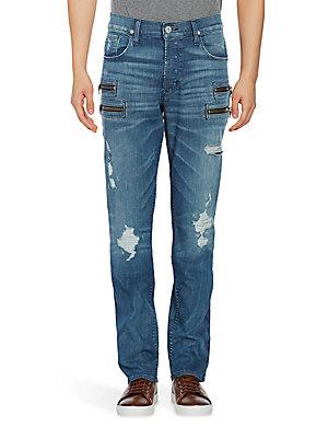 Hudson Distressed Zip-accented Jeans