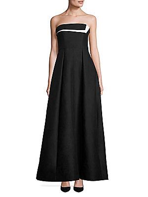 Halston Heritage Strapless Colorblock Faille Gown