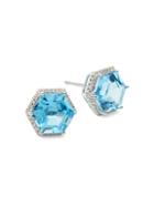 Effy 14k White Gold Blue Topaz & Diamond Stud Earrings