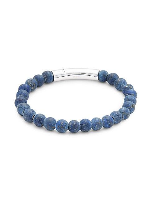 Tateossian Sterling Silver & Lapis Lazuli Beaded Bracelet