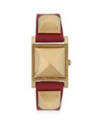 Herm S Vintage Square Leather-strap Watch