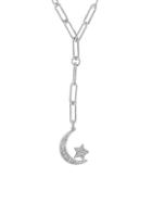 Sterling Forever Silvertone Moon & Star Cubic Zirconia Chain Link Pendant Necklace