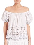 See By Chlo Off-shoulder Eyelet Cotton Top