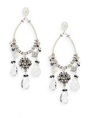 Azaara Rock Crystal & Swarovski Crystal Beaded Teardrop Earrings