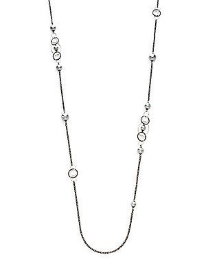 Majorica 8mm-12mm Grey Round Pearl Long Chain Necklace